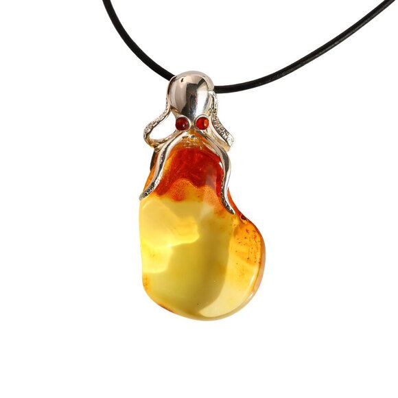 Jurate Amber Jewelry - Baltic Amber Octopus Pendant Necklace in s925